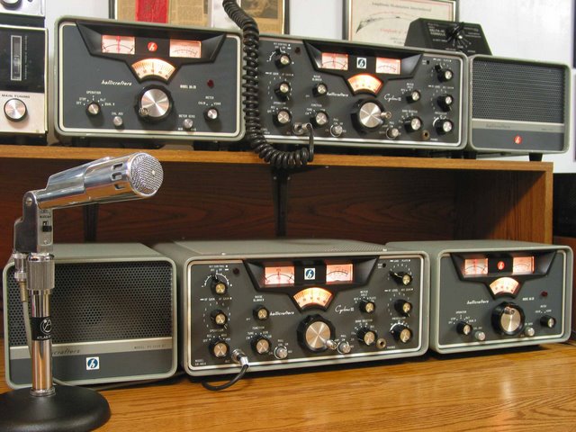 Two complete Hallicrafter's Cyclone stations one above the other each with the external VFO.